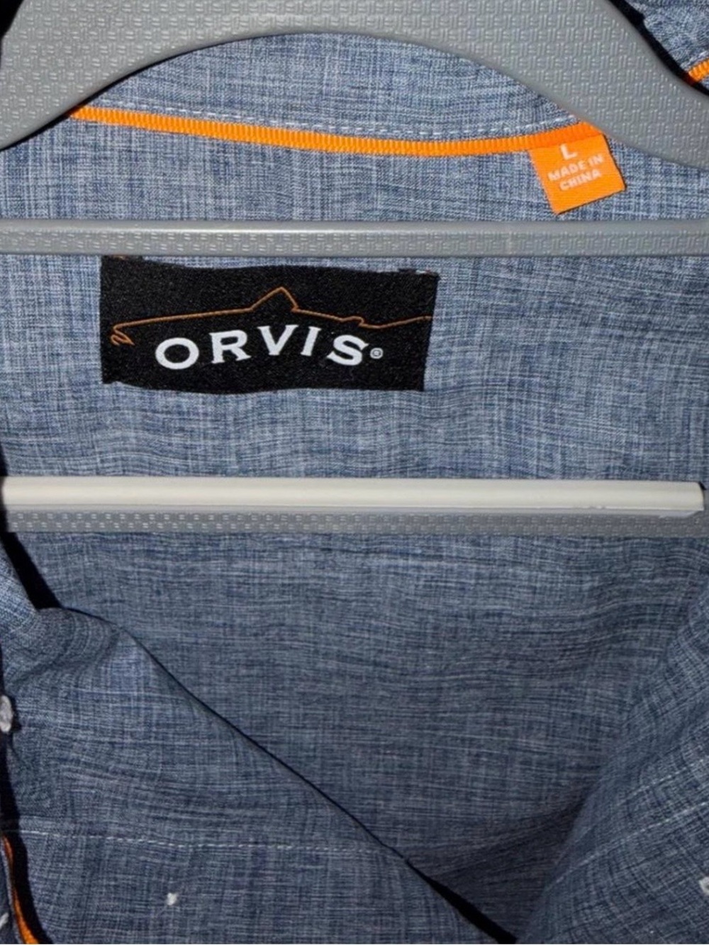 Orvis Men’s Size Large Heathered Blue Button-Up Shirt